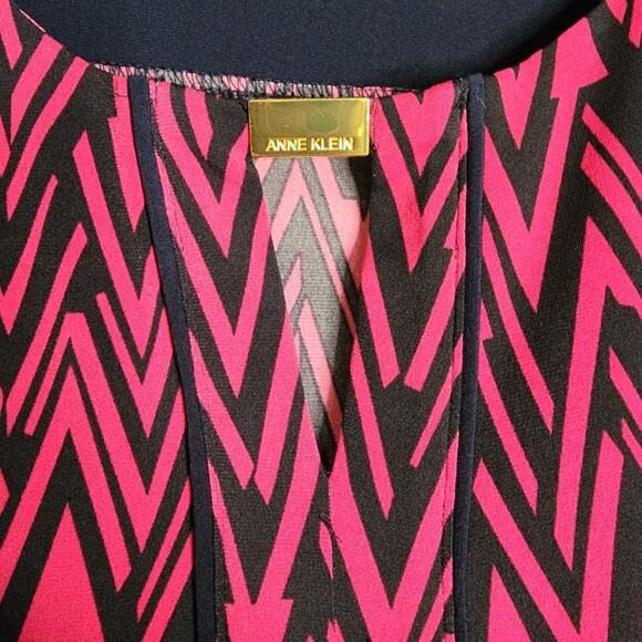 Anne Klein Dress Large Pink & Black Shift with Geometric Print 3/4 sleeves - Picture 1 of 5